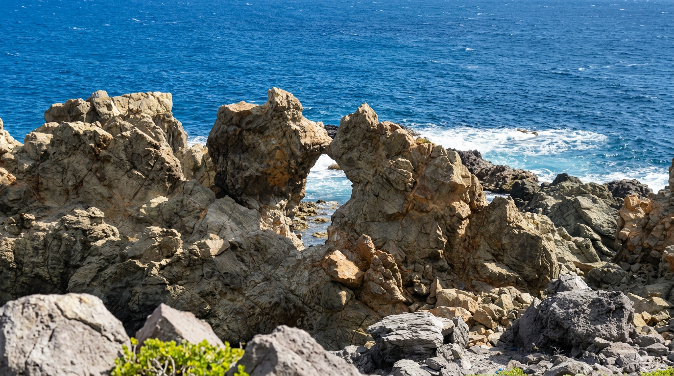 The rugged Atlantic coast at Hell's Gate on Montserrat's Silver Hills at sunrise